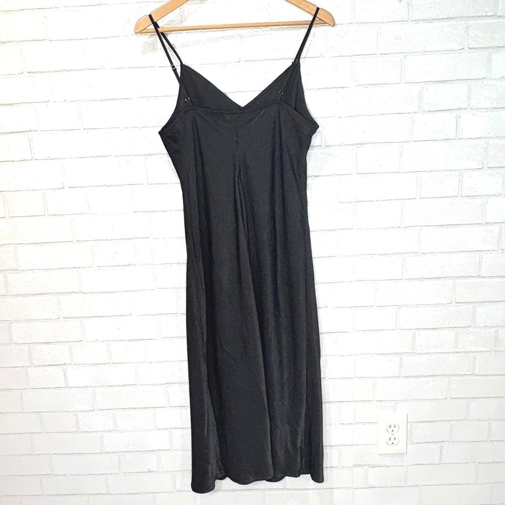 Black Satin Bias Cut Slip Dress Medium 90s Minimalist Indie Sleaze Dark Romantic - Picture 4 of 13